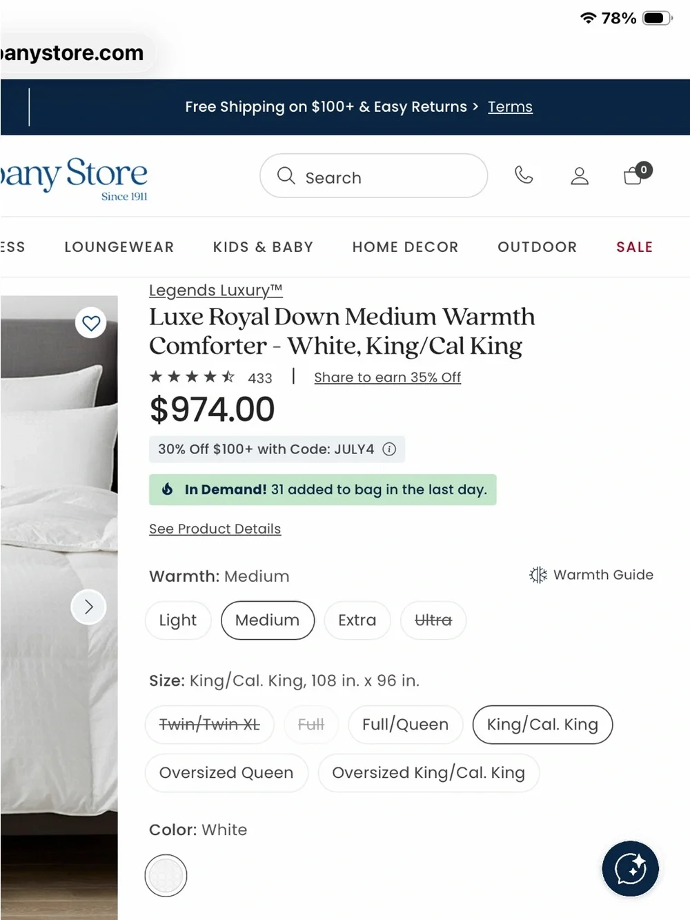 The Company Store Legends Royal White Down Comforter